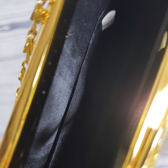NWT Gold Glitter Chain Black Formal Bag Clutch - Picture 4 of 5